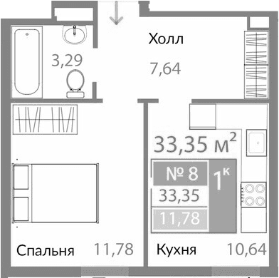 1-комн., 33.35 м²