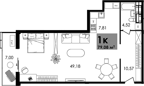 Студия, 72.08 м²