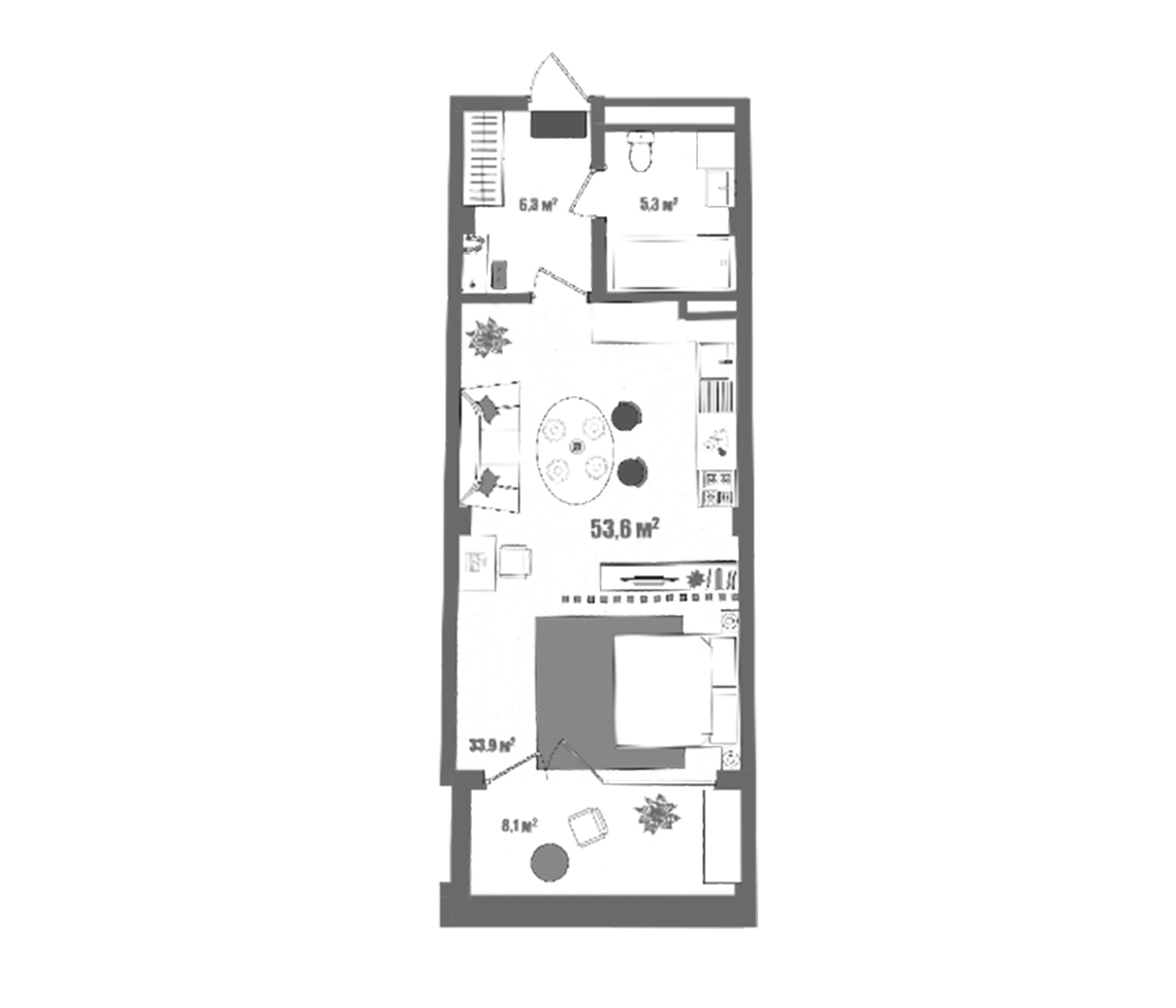 Студия, 45.5 м²