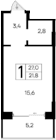 Студия, 21.8 м²