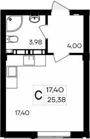 Студия, 25.38 м²