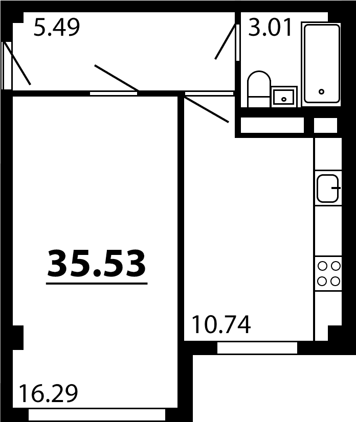 1-комн., 35.53 м²