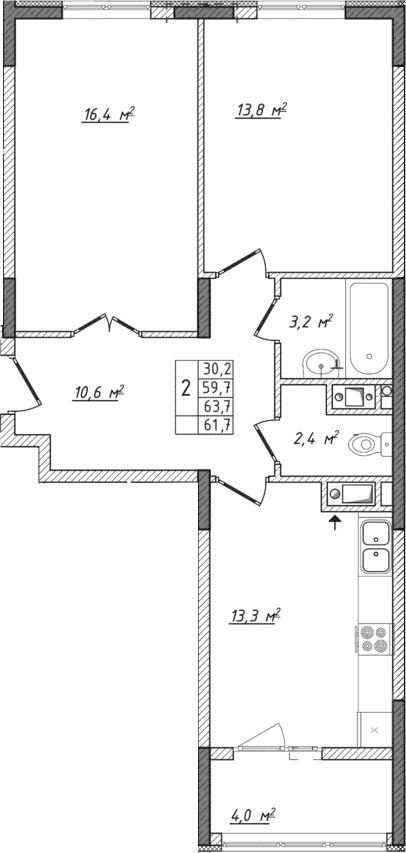 2-комн., 59.7 м²