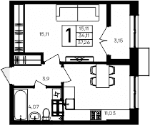 1-комн., 34.11 м²