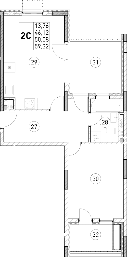 1-комн., 46.12 м²