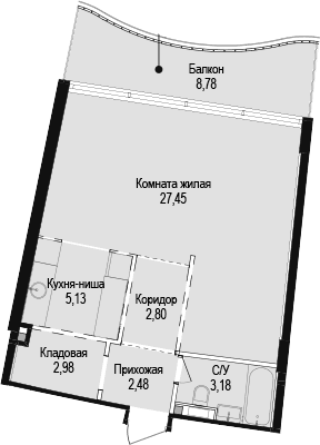 Студия, 44.02 м²