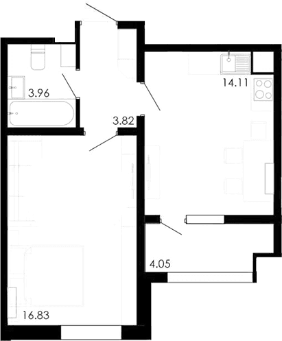 1-комн., 38.6 м²