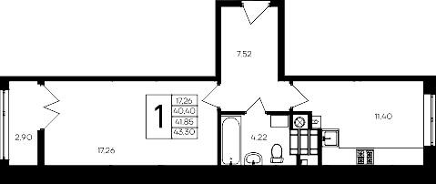 1-комн., 40.4 м²
