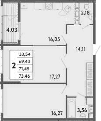 2-комн., 69.43 м²