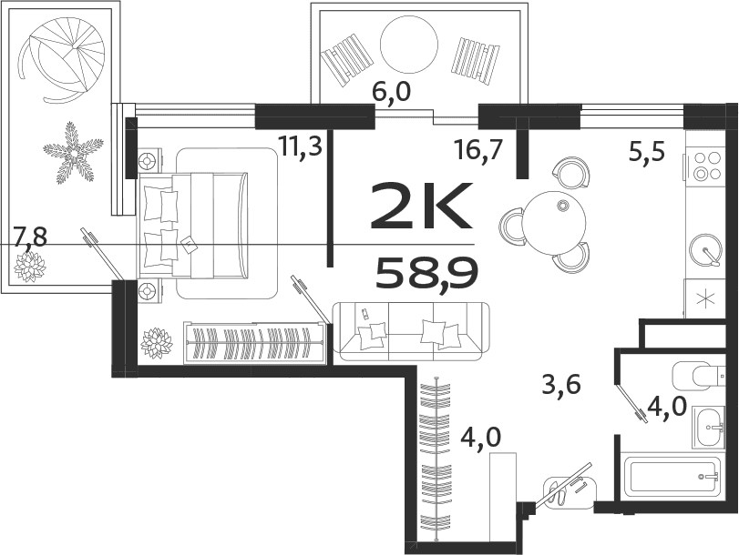 2-комн., 45.1 м²