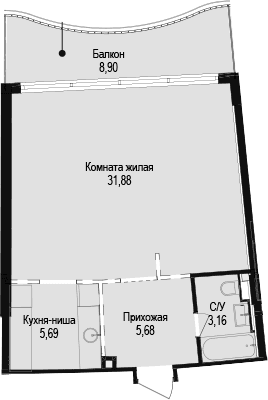 Студия, 46.41 м²