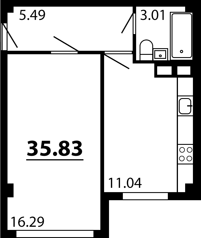 1-комн., 35.83 м²