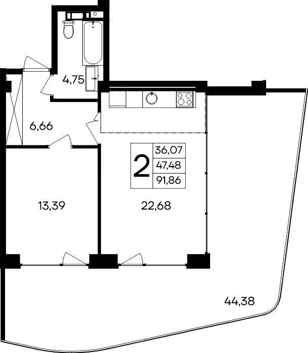 1-комн., 47.48 м²