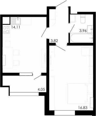 1-комн., 38.72 м²