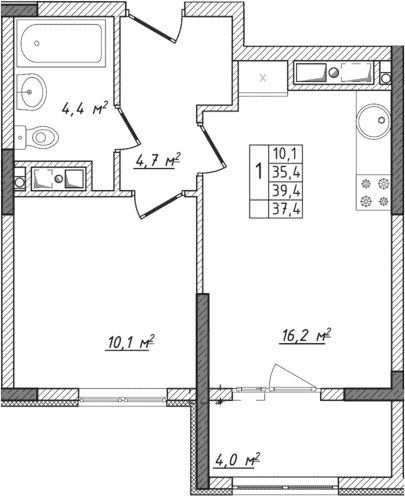 2-комн., 35.4 м²