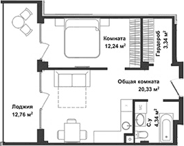 2-комн., 39.64 м²