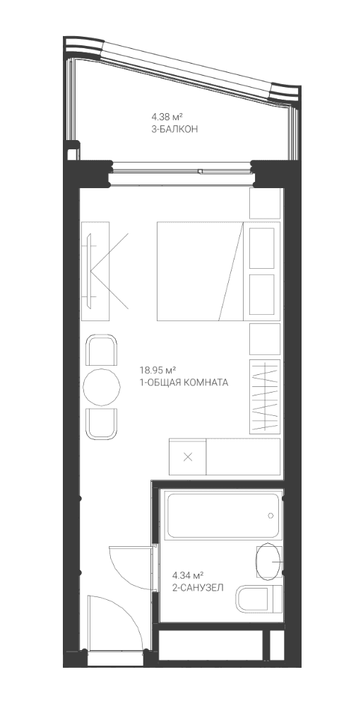 Студия, 23.29 м²