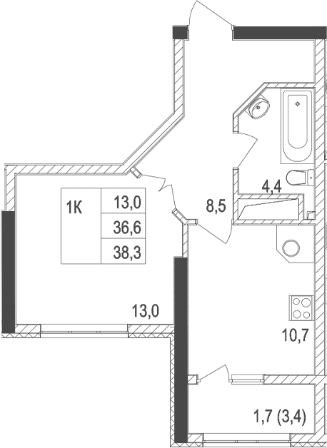 1-комн., 36.6 м²