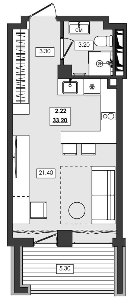 Студия, 27.9 м²