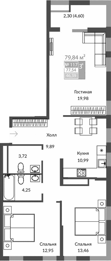 3-комн., 75.24 м²