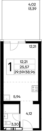 Студия, 34.94 м²