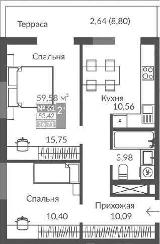 2-комн., 50.78 м²