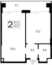 1-комн., 45.5 м²