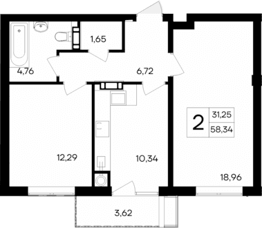 2-комн., 54.72 м²