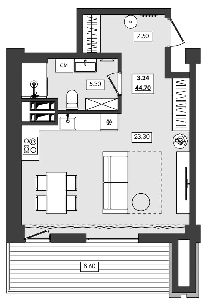Студия, 36.1 м²