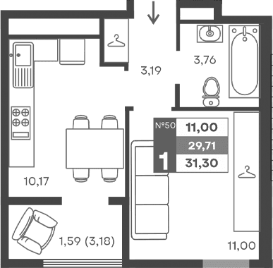 1-комн., 28.12 м²