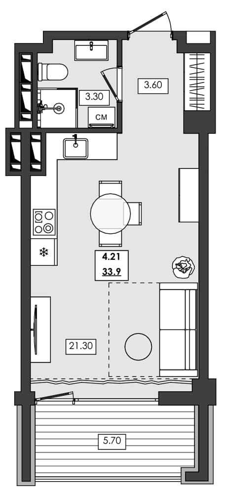 Студия, 28.2 м²