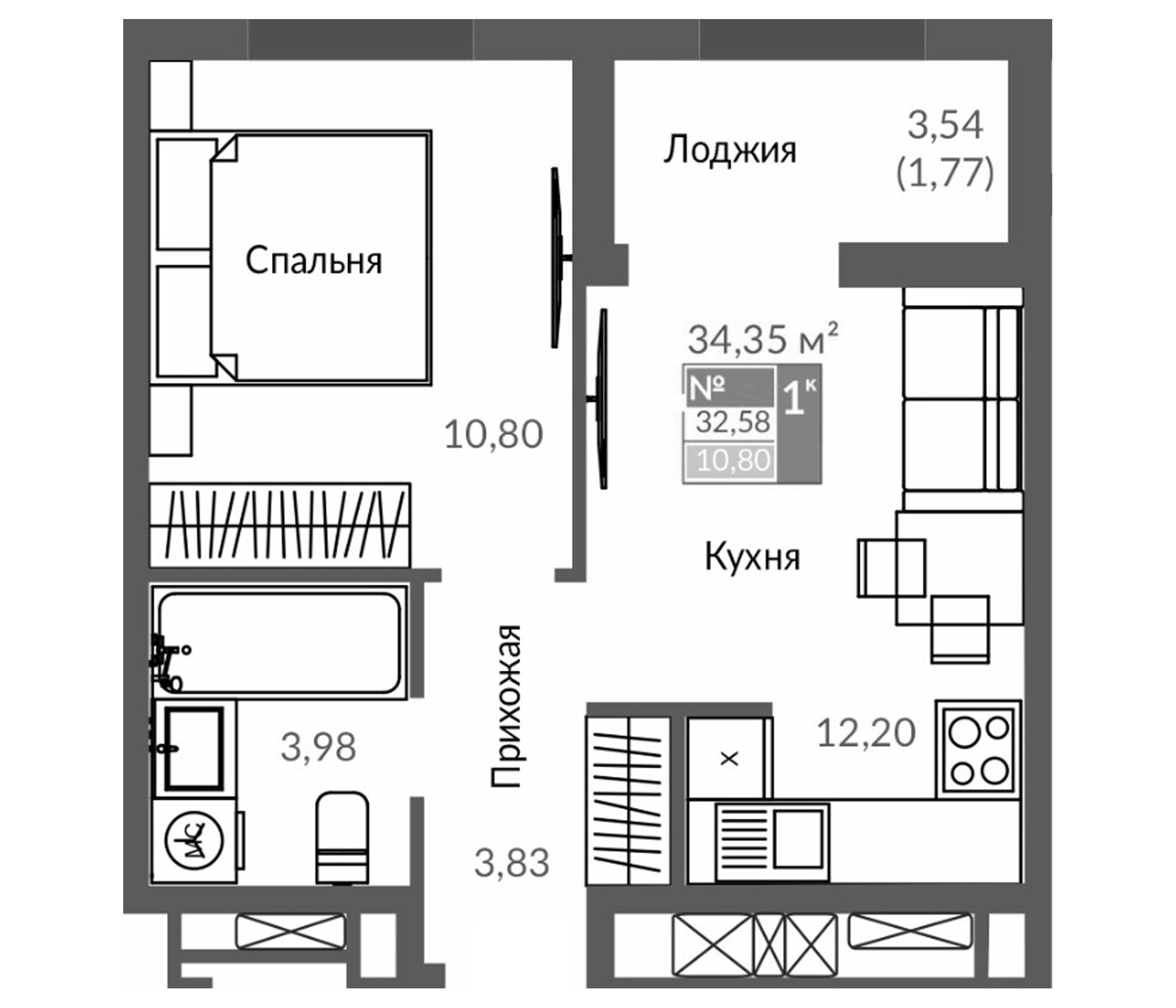 2-комн., 30.81 м²
