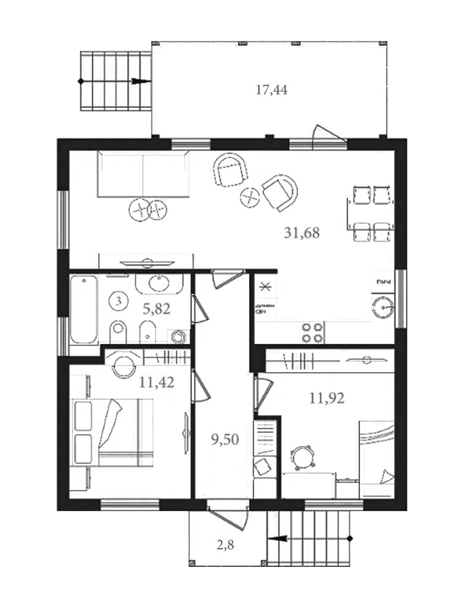 Коттеджи, 72.89 м²