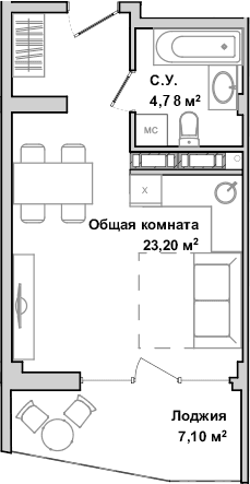 Студия, 27.2 м²
