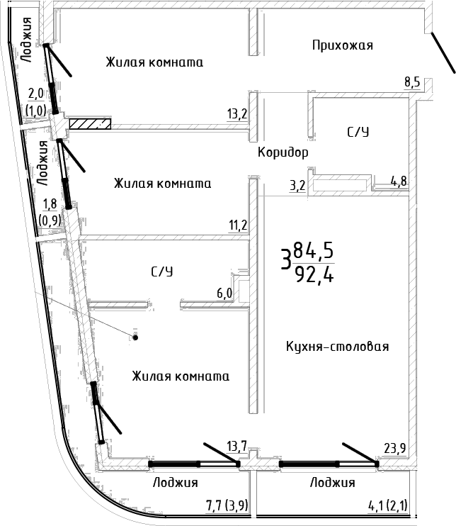 3-комн., 84.5 м²