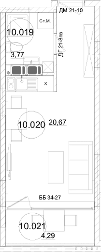 Студия, 24.44 м²