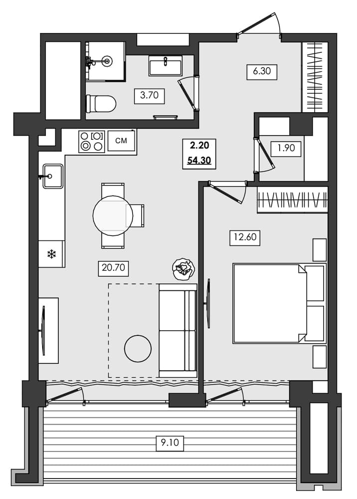 1-комн., 45.2 м²