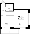 1-комн., 45.4 м²