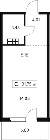 Студия, 30.25 м²