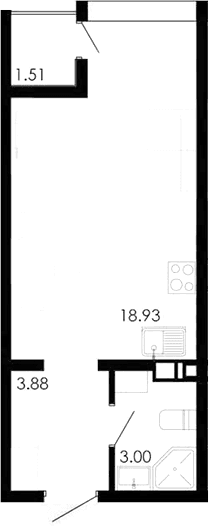 Студия, 25.05 м²