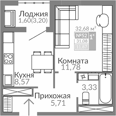 1-комн., 29.48 м²