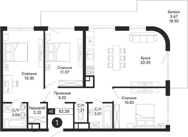 4-комн., 77.61 м²