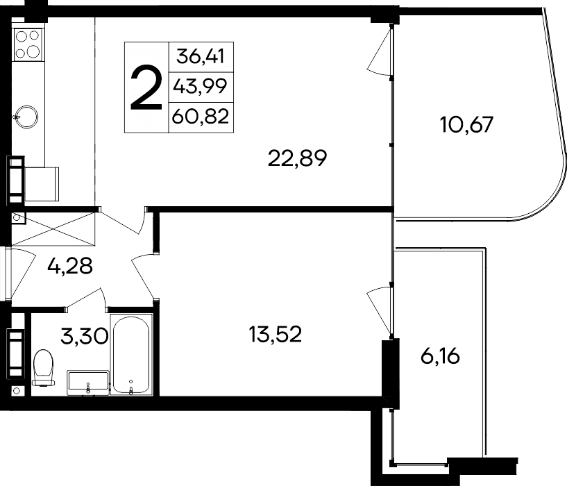 1-комн., 43.99 м²