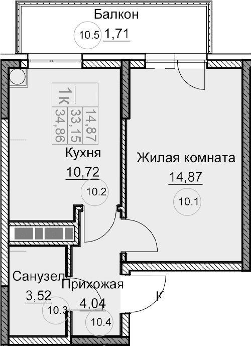 1-комн., 33.15 м²