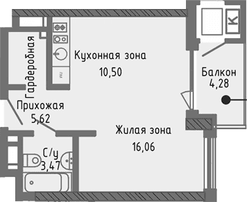 Студия, 35.65 м²