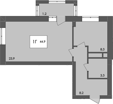 1-комн., 43.7 м²