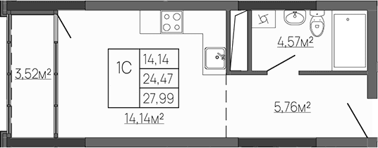 Студия, 24.47 м²