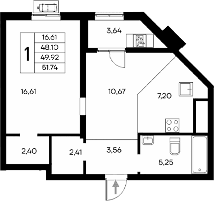 1-комн., 48.1 м²