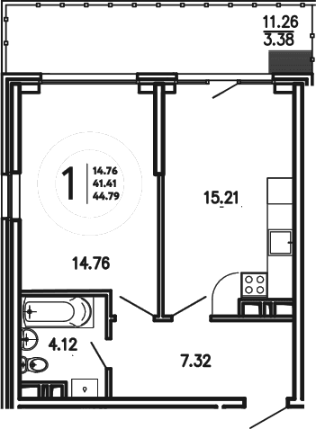 1-комн., 41.41 м²