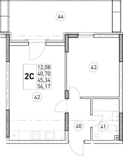 1-комн., 40.7 м²